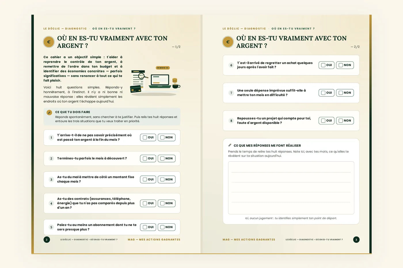 Les deux pages du diagnostic du cahier MAG, vierges