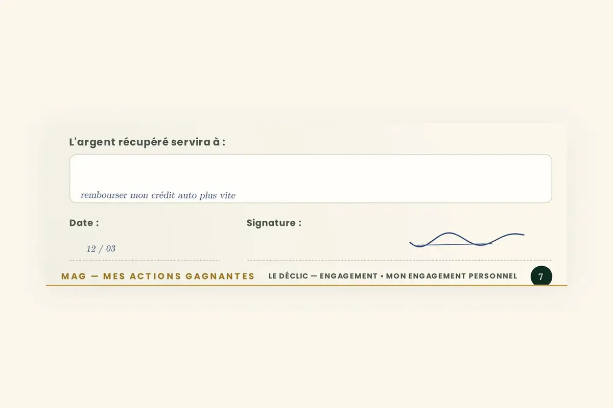 Gros plan sur la ligne d'engagement datée et signée du cahier